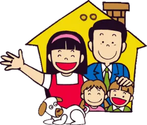 お家と親子のイラスト